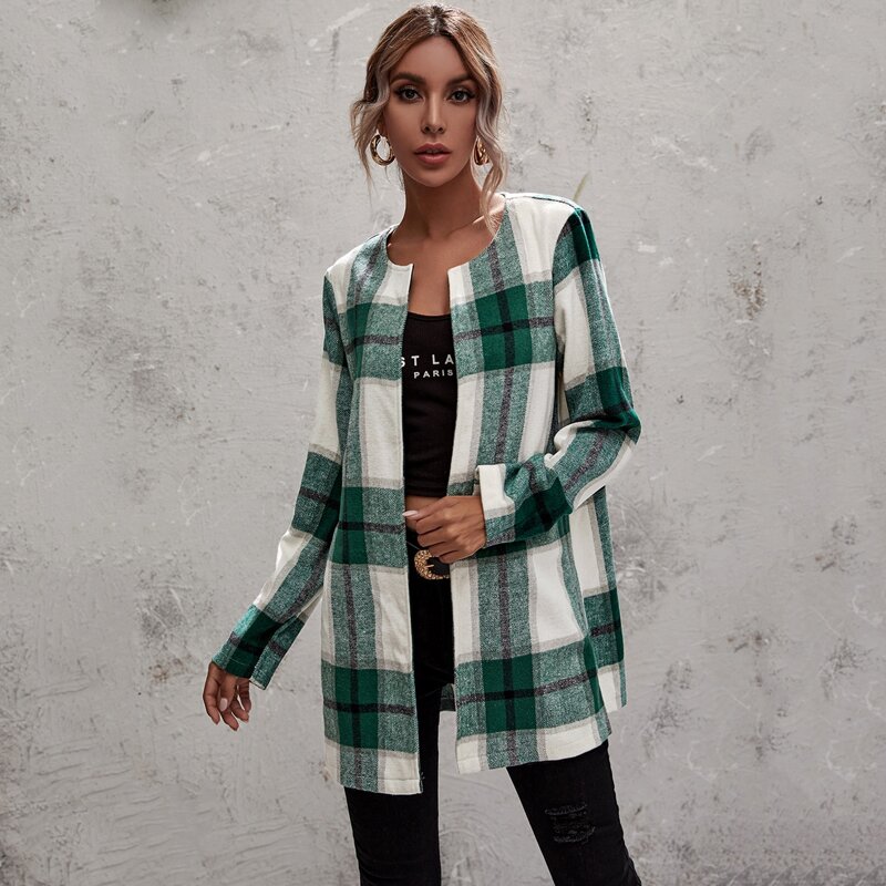 

Plaid Open Front Coat, Multicolor