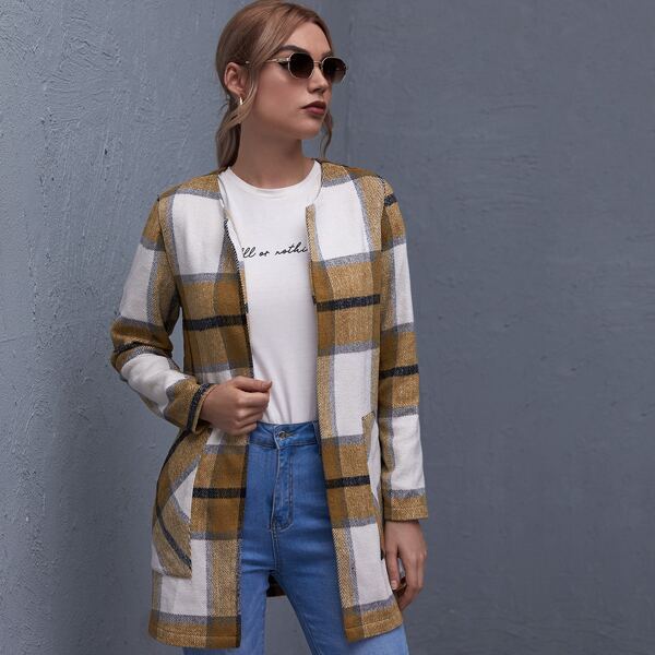 

Plaid Dual Pocket Overcoat, Multicolor