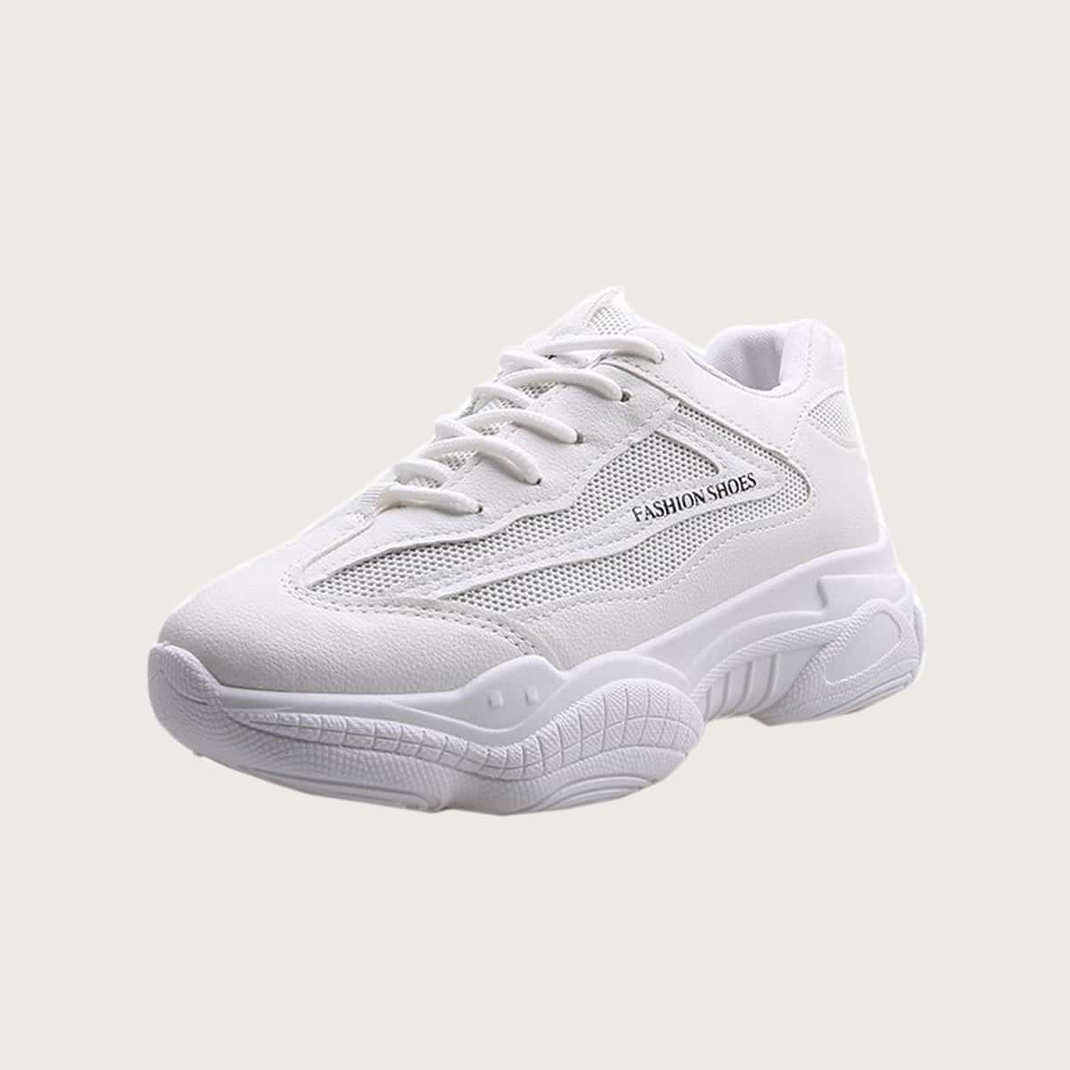 

Lace-up Mesh Chunky Sneakers, White