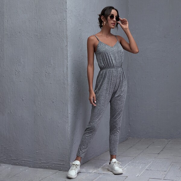 

Heather Knit Cami Jumpsuit, Grey