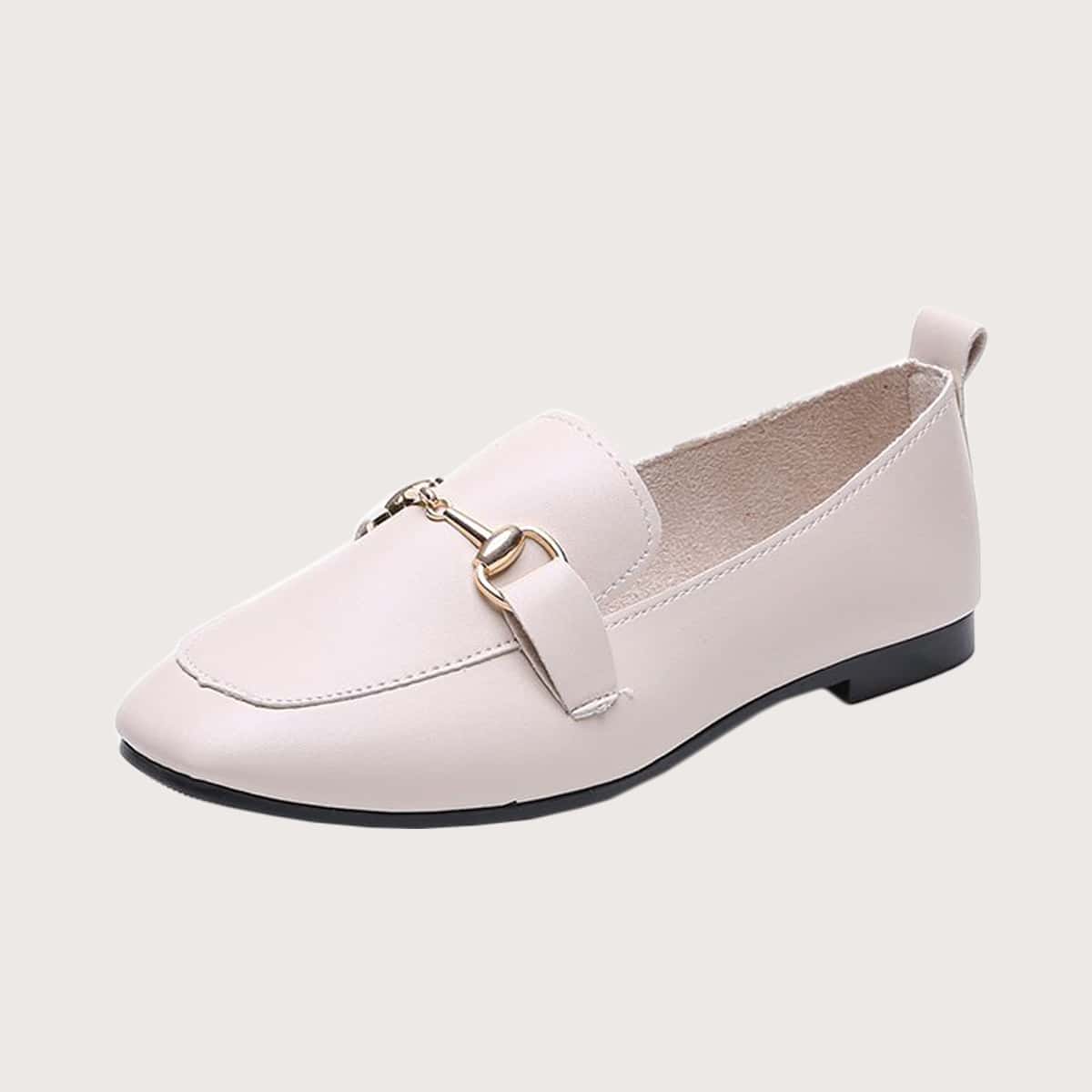 

Solid Wide Fit Flat Loafers, Beige