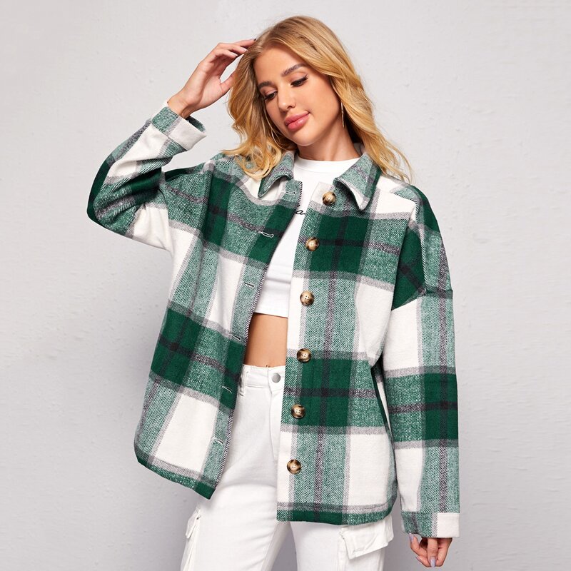 

Single Breasted Plaid Coat, Green