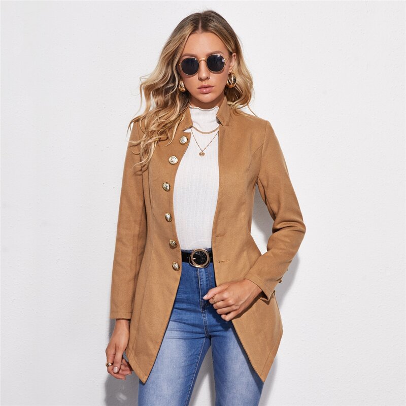 

Single Breasted Solid Overcoat, Camel