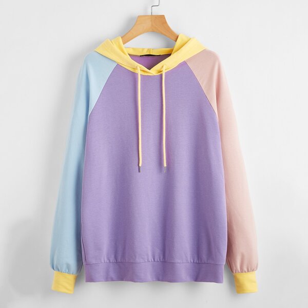 

Raglan Sleeve Colorblock Drawstring Hoodie, Multicolor