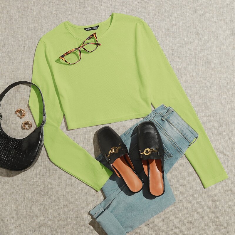 

Rib-knit Crop Top, Lime green