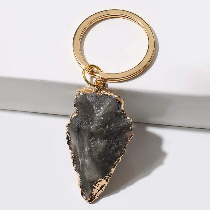 

Geometric Stone Charm Keychain, Black
