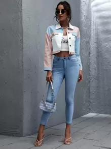 SHEIN LUNE Áo khoác Nút Khối Màu Giải trí - Nhiều màu - Xem 3