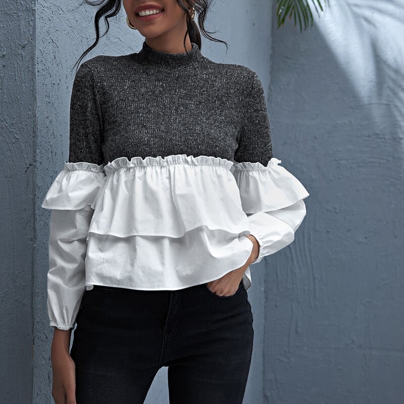

Ruffle Hem Color Block Sweater, Multicolor