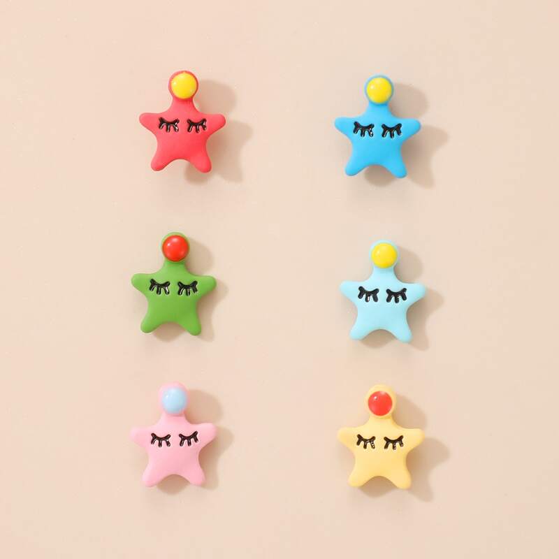 

3pairs Star Stud Earrings, Multicolor