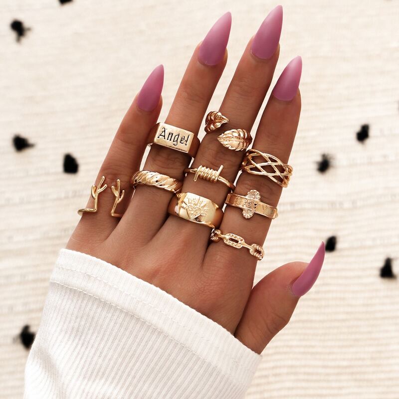 

9pcs Leaf Ring, Gold