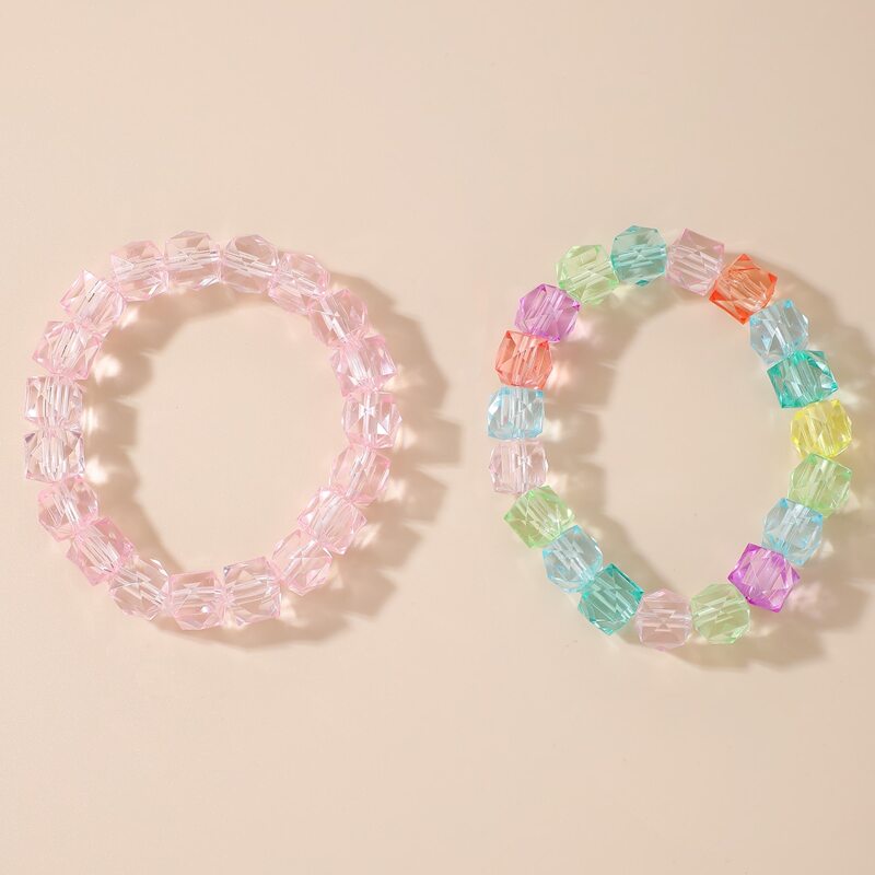 

2pcs Clear Beaded Bracelet, Multicolor