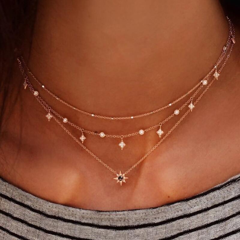 

Rhinestone Star Layered Necklace, Gold