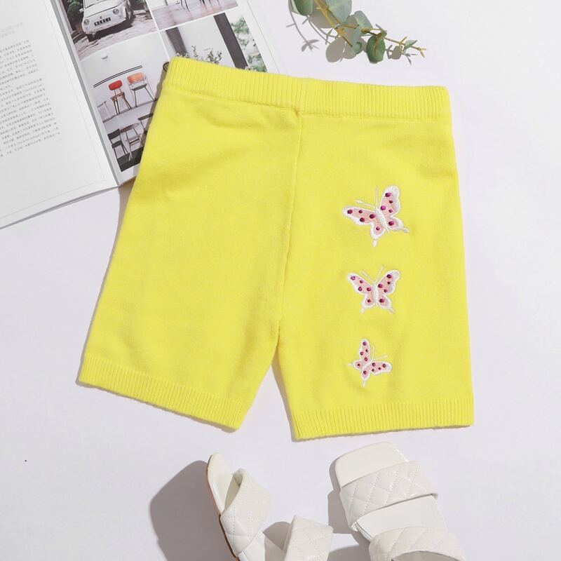 

Butterfly Embroidery Knit Shorts, Yellow bright