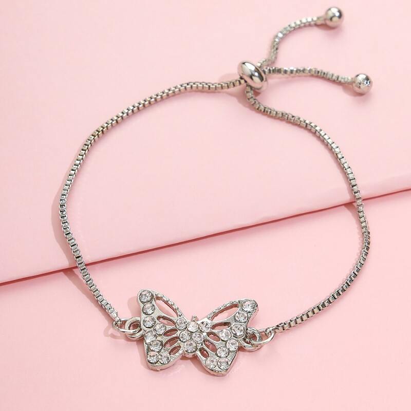 

Rhinestone Butterfly Bracelet, Silver