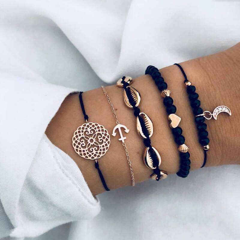 

5pcs Shell Beaded Bracelet, Multicolor