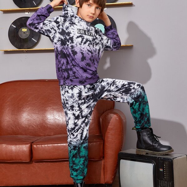 

Boys Letter Graphic Tie Dye Hoodie & Sweatpants Set, Multicolor