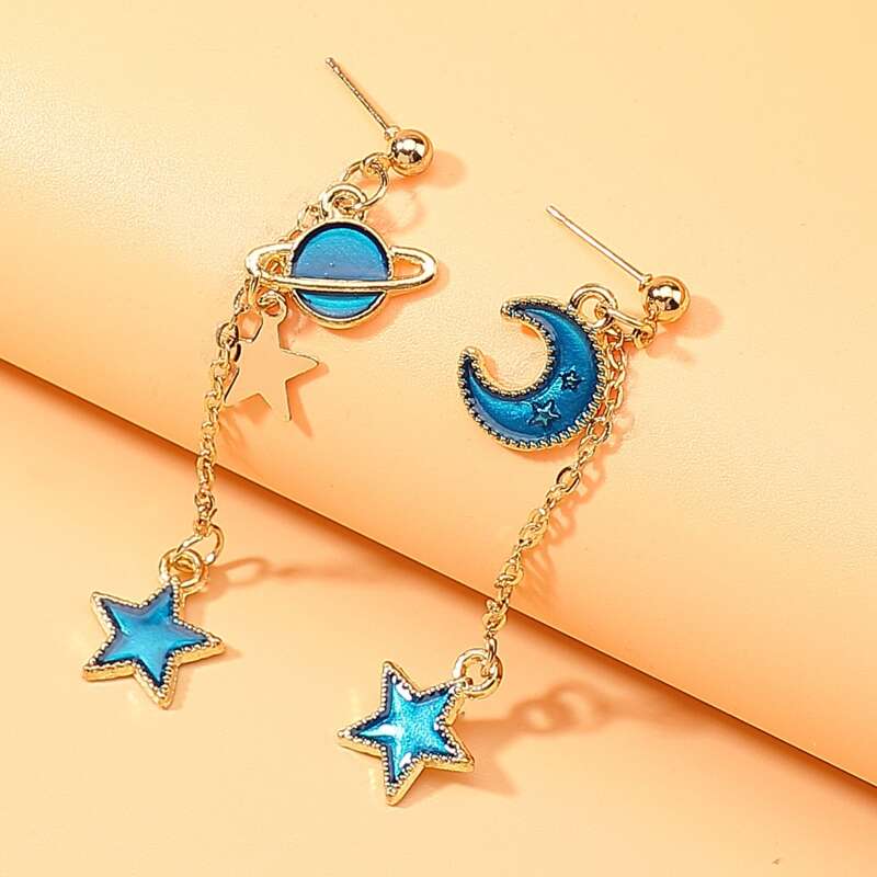 

Star & Moon Drop Earrings, Blue