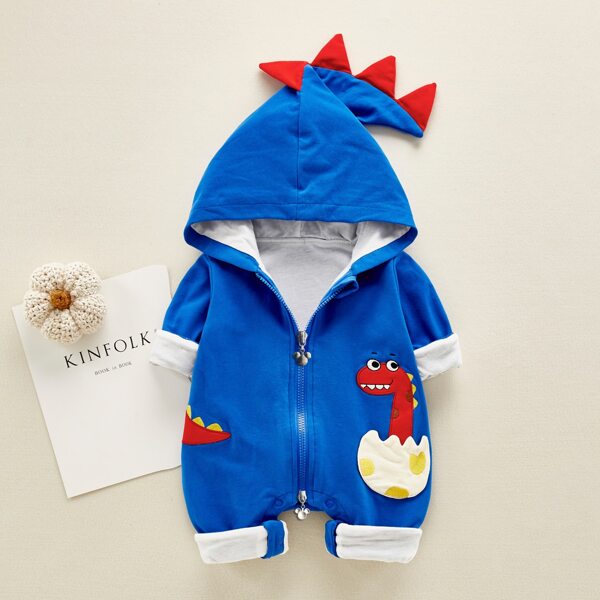 

Baby Unisex Cartoon Embroidery Hooded Jumpsuit, Royal blue