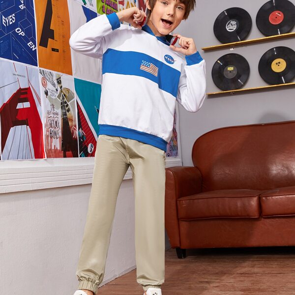 

Boys Flag Print Contrast Panel Hoodie & Pants Set, Multicolor