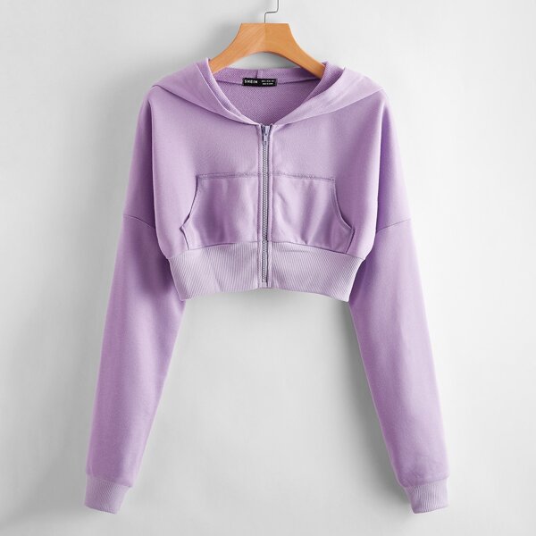 

Zip Up Solid Hoodie, Lilac purple