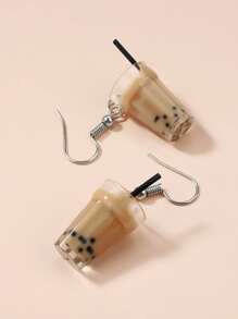 1 Par Pendientes Creativos Y Divertidos Con Diseño De Taza De Té Con Leche Y Café, Adecuados Para El Uso Diario De Las Mujeres