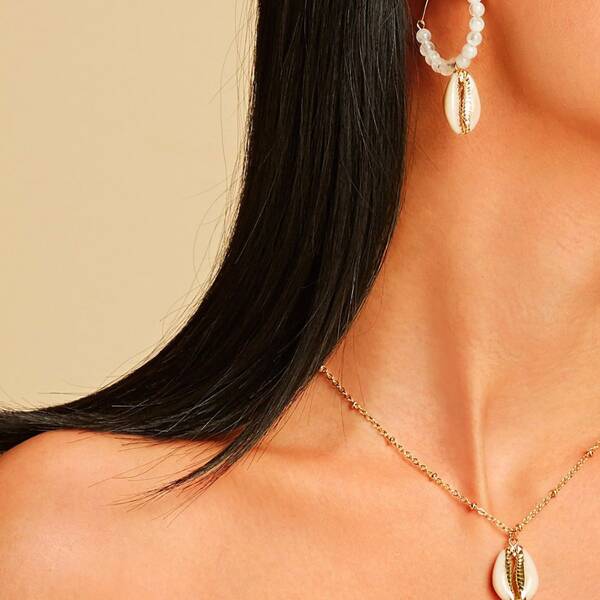 

3pcs Shell Charm Faux Pearl Decor Jewelry Set, White