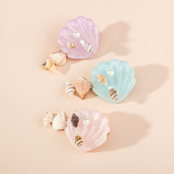 

3pcs Toddler Girls Shell Decor Hair Clip, Multicolor