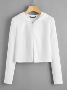 SHEIN LUNE Chamarra corta tejida  de canalé unicolor - Blanco - Ver 1