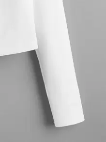 SHEIN LUNE Chamarra corta tejida  de canalé unicolor - Blanco - Ver 3