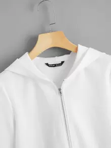 SHEIN LUNE Chamarra corta tejida  de canalé unicolor - Blanco - Ver 4