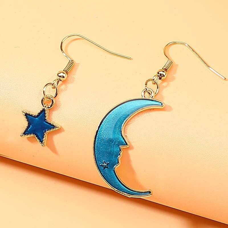 

Star & Moon Drop Earrings, Blue