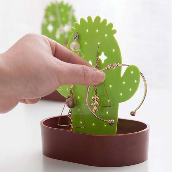 

1pc Cactus Shaped Jewelry Display Rack, Green