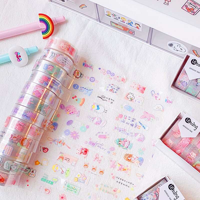 

5rolls Cartoon Graphic Random Decorative Tape, Multicolor