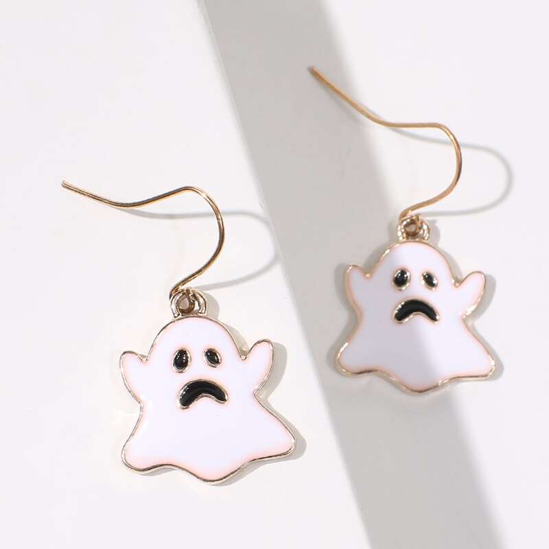 

Cartoon Ghost Drop Earrings, White