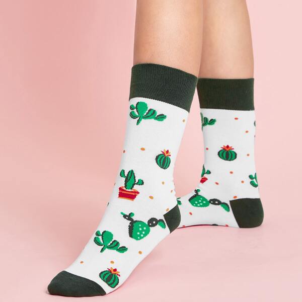 

Cactus Pattern Socks, White
