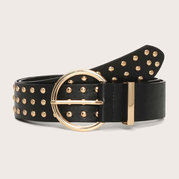 

Studded Decor Metal Buckle Belt, Black