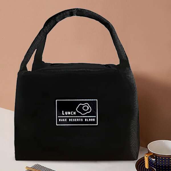 

Letter Graphic Insulation Lunch Bag, Black