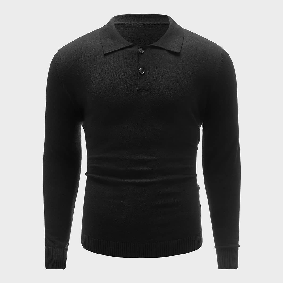 

Guys Polo Neck Solid Sweater, Black