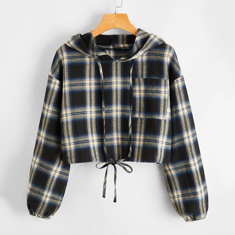 

Plaid Crop Hoodie, Multicolor