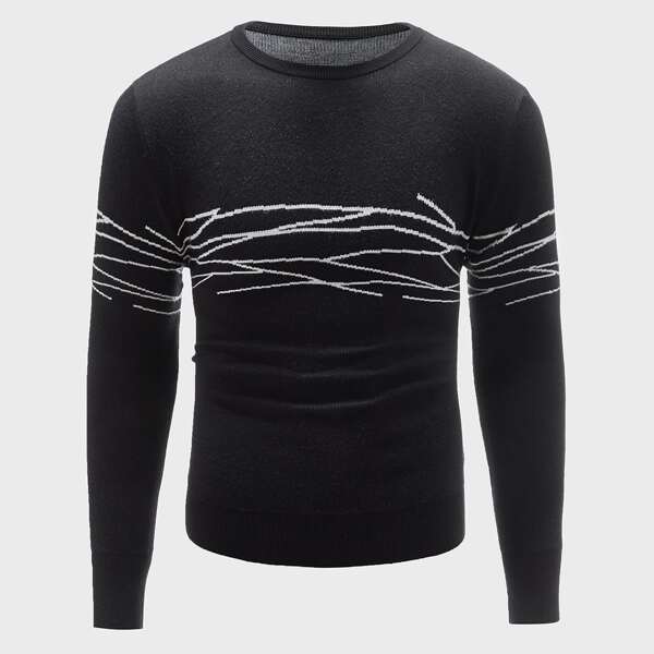 

Men Graphic Pattern Crew Neck Sweater, Black