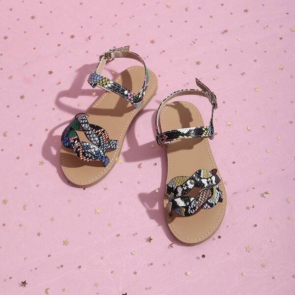 

Toddler Girls Snakeskin Graphic Ankle Strap Sandals, Multicolor