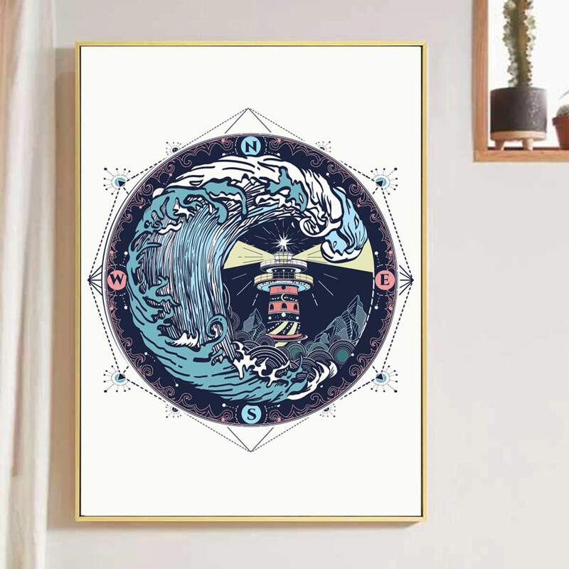 

Wave Print Wall Painting Without Frame, Multicolor