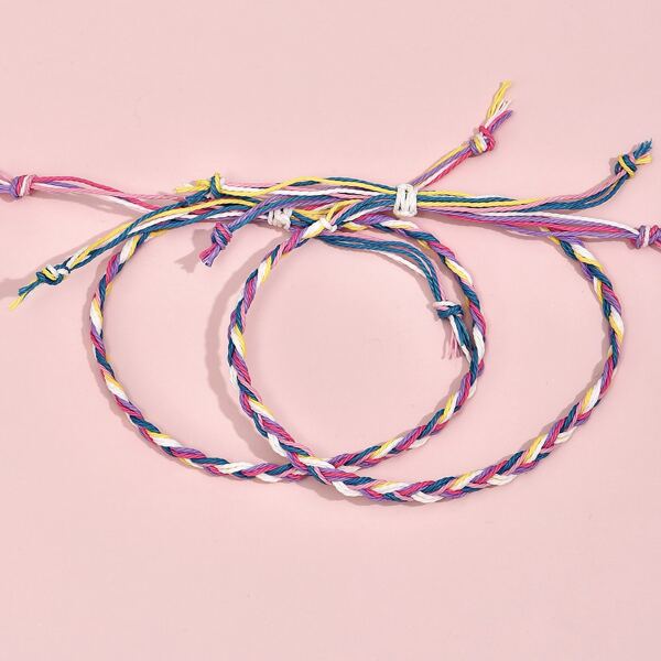 

2pcs Girls Braided Anklet, Multicolor