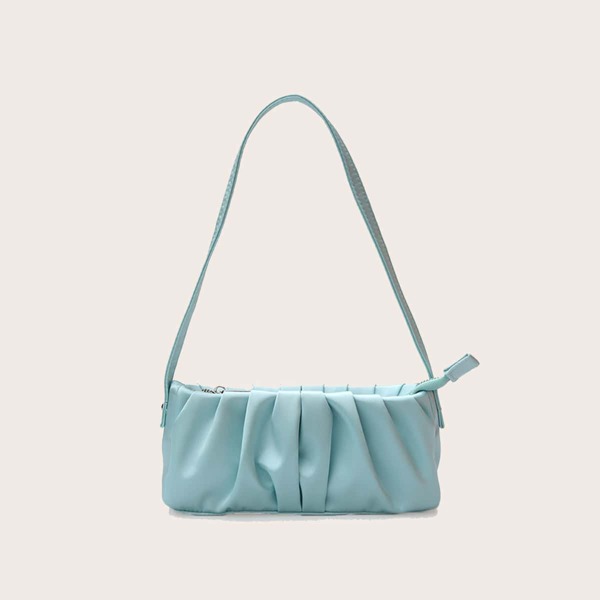 

Ruched Decor Baguette Bag, Blue