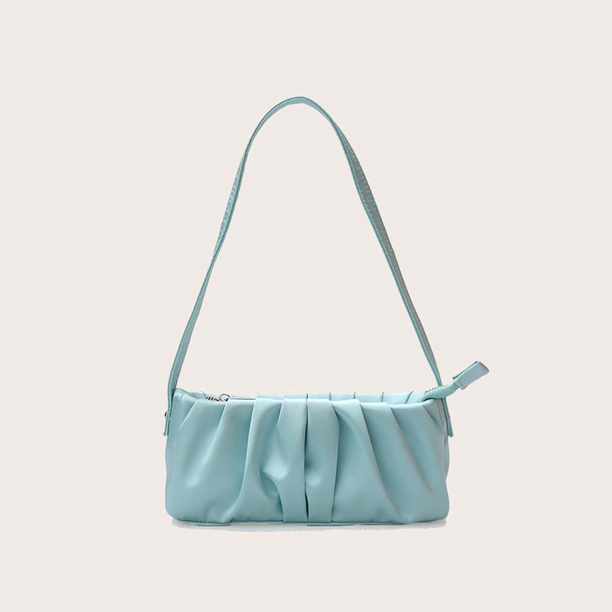 

Ruched Decor Baguette Bag, Blue