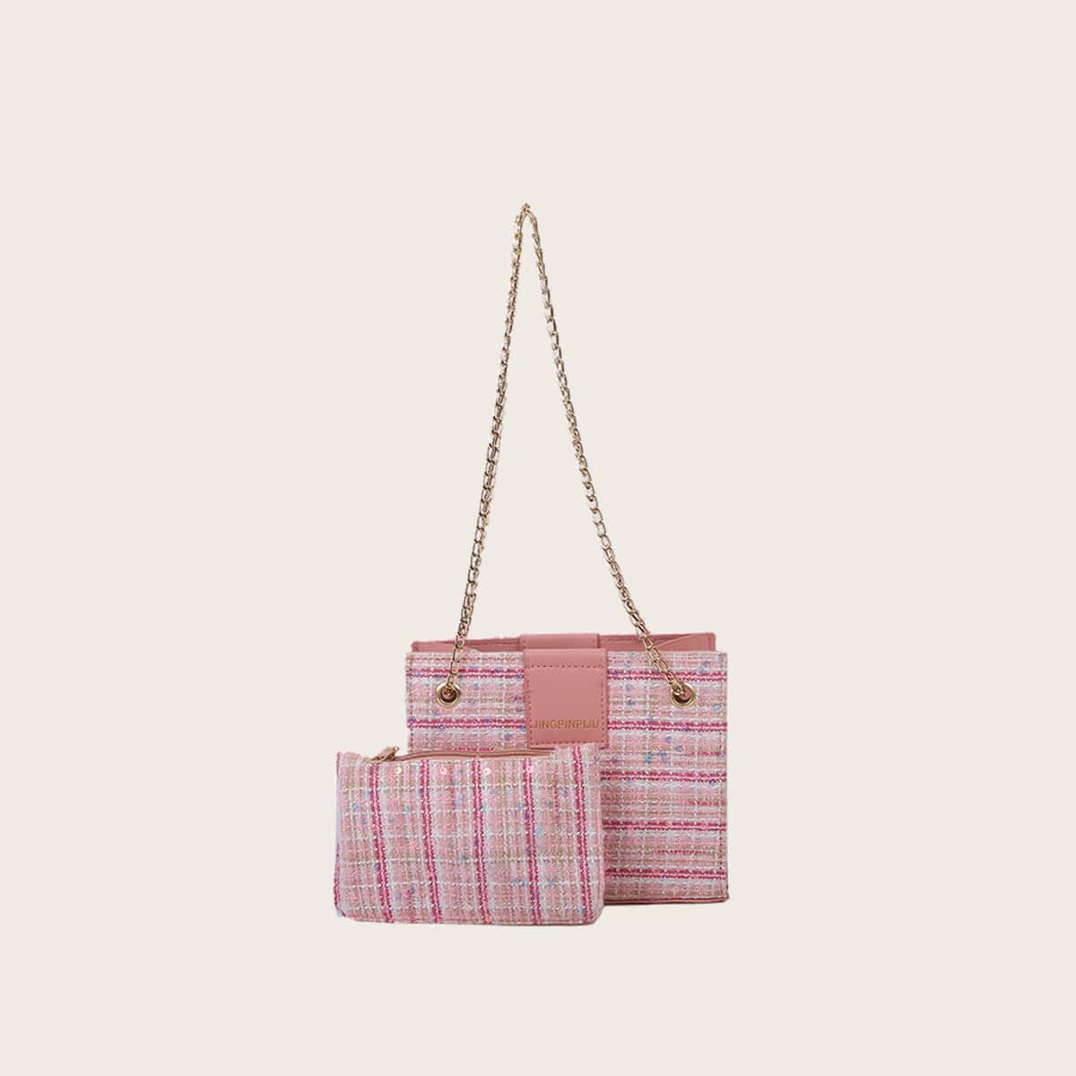 

Sequin Tweed Crossbody Bag & Inner Pouch, Pink