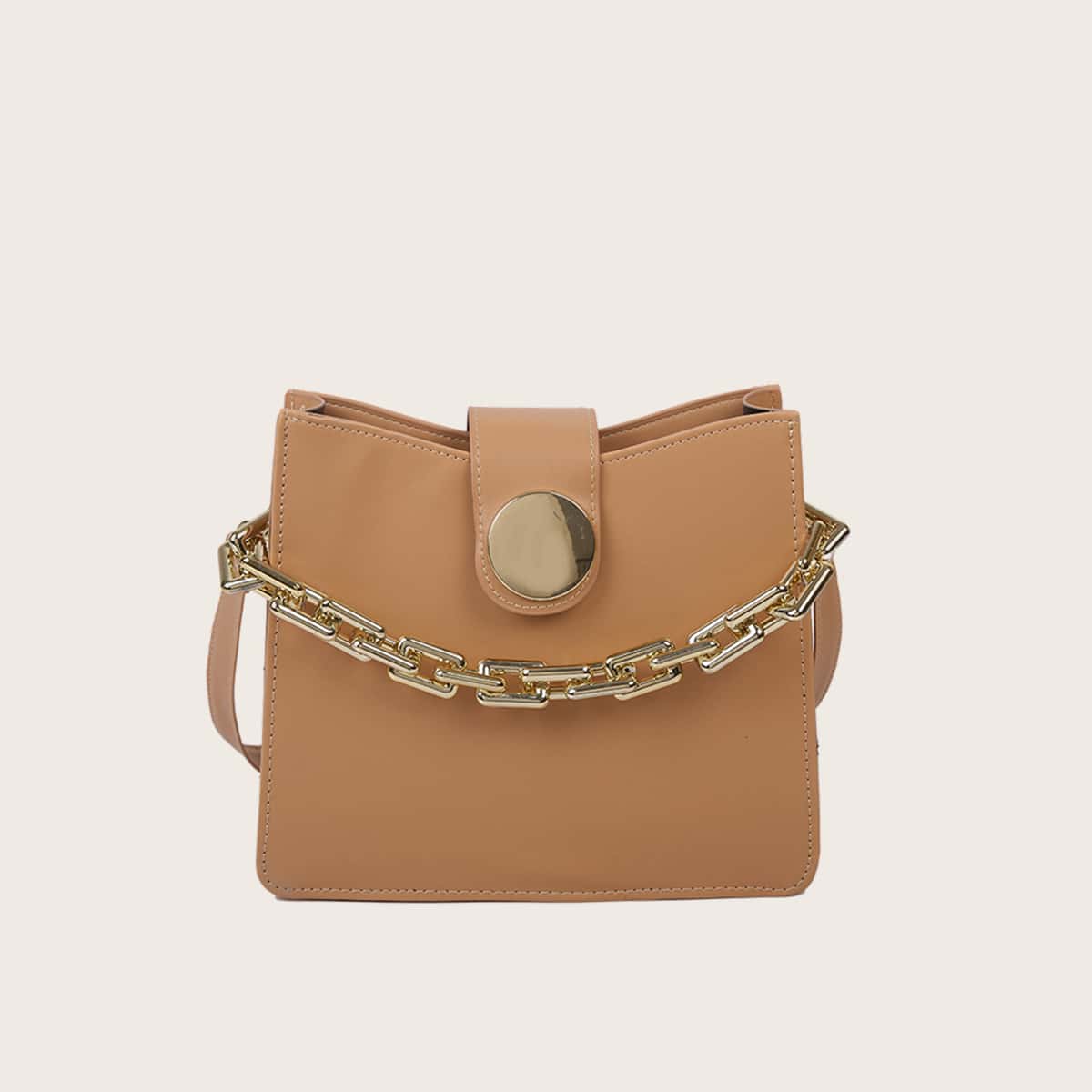 

Solid Chunky Chain Satchel Bag, Khaki