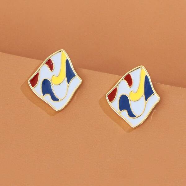 

Irregular Colorblock Stud Earrings, Multicolor