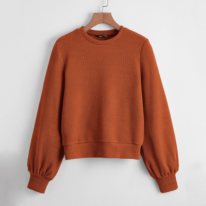 

Rib-knit Solid Sweatshirt, Burnt orange