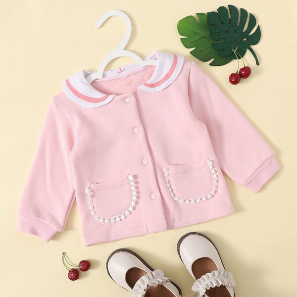 

Baby Girl Cartoon Print Single Breasted Jacket, Baby pink